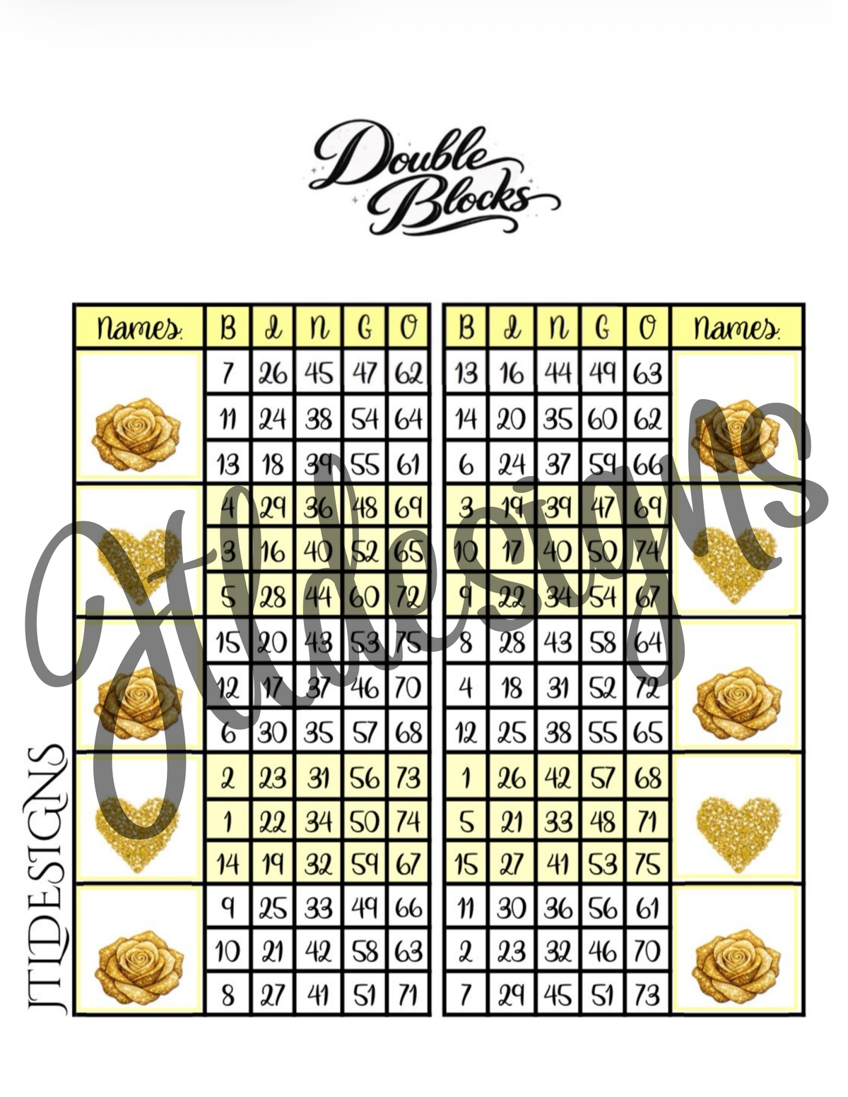 Yellow Glitter Roses & Hearts DB