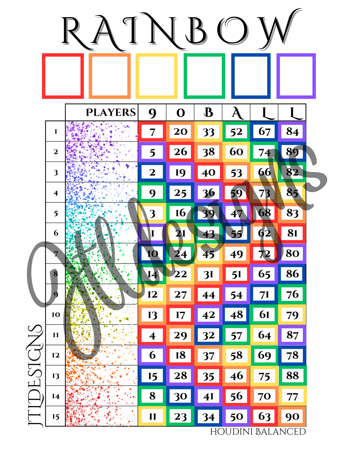 90 Ball Rainbow ROYGBP