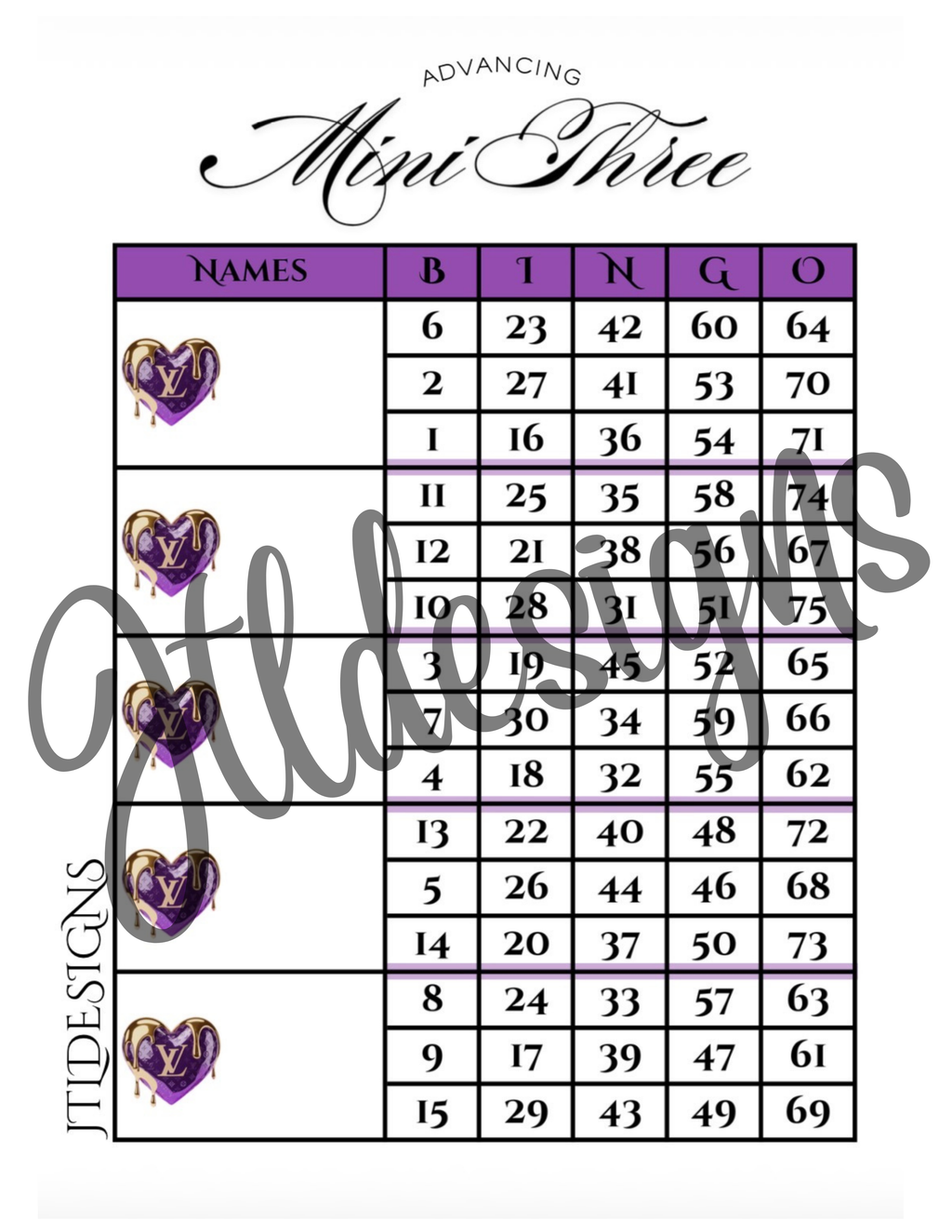 Purple Mini LV Dripping Hearts Advancing Minis