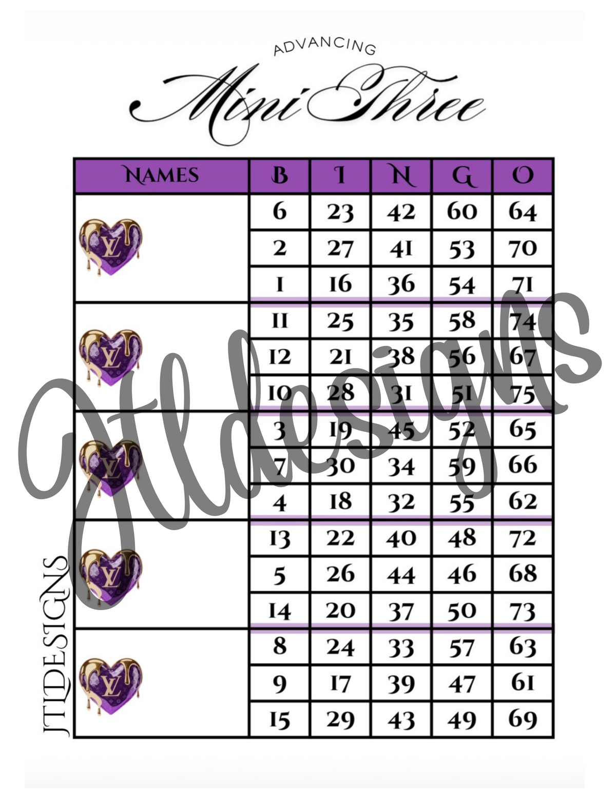 Purple Mini LV Dripping Hearts Advancing Minis