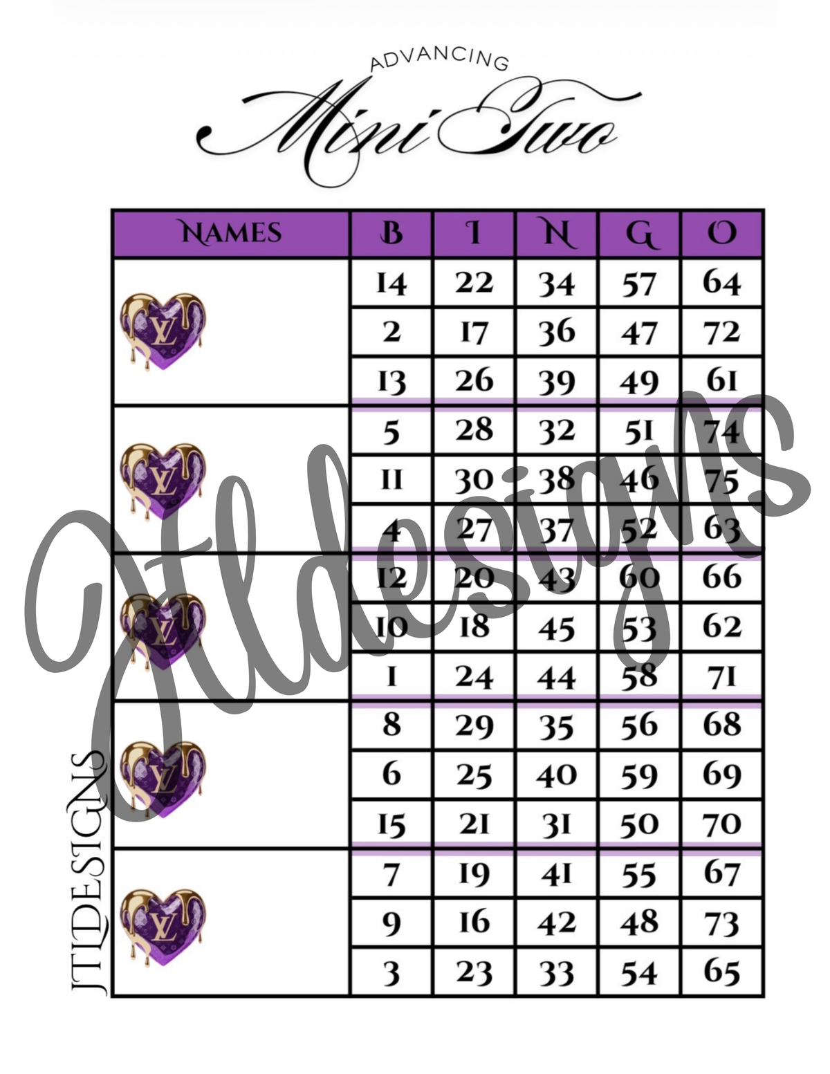 Purple Mini LV Dripping Hearts Advancing Minis