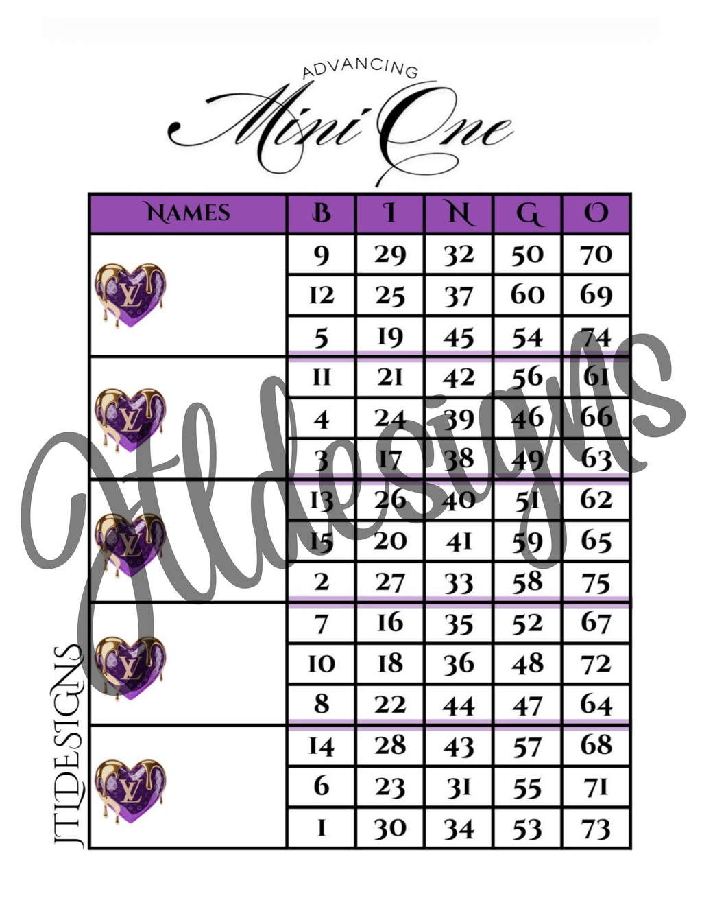 Purple Mini LV Dripping Hearts Advancing Minis