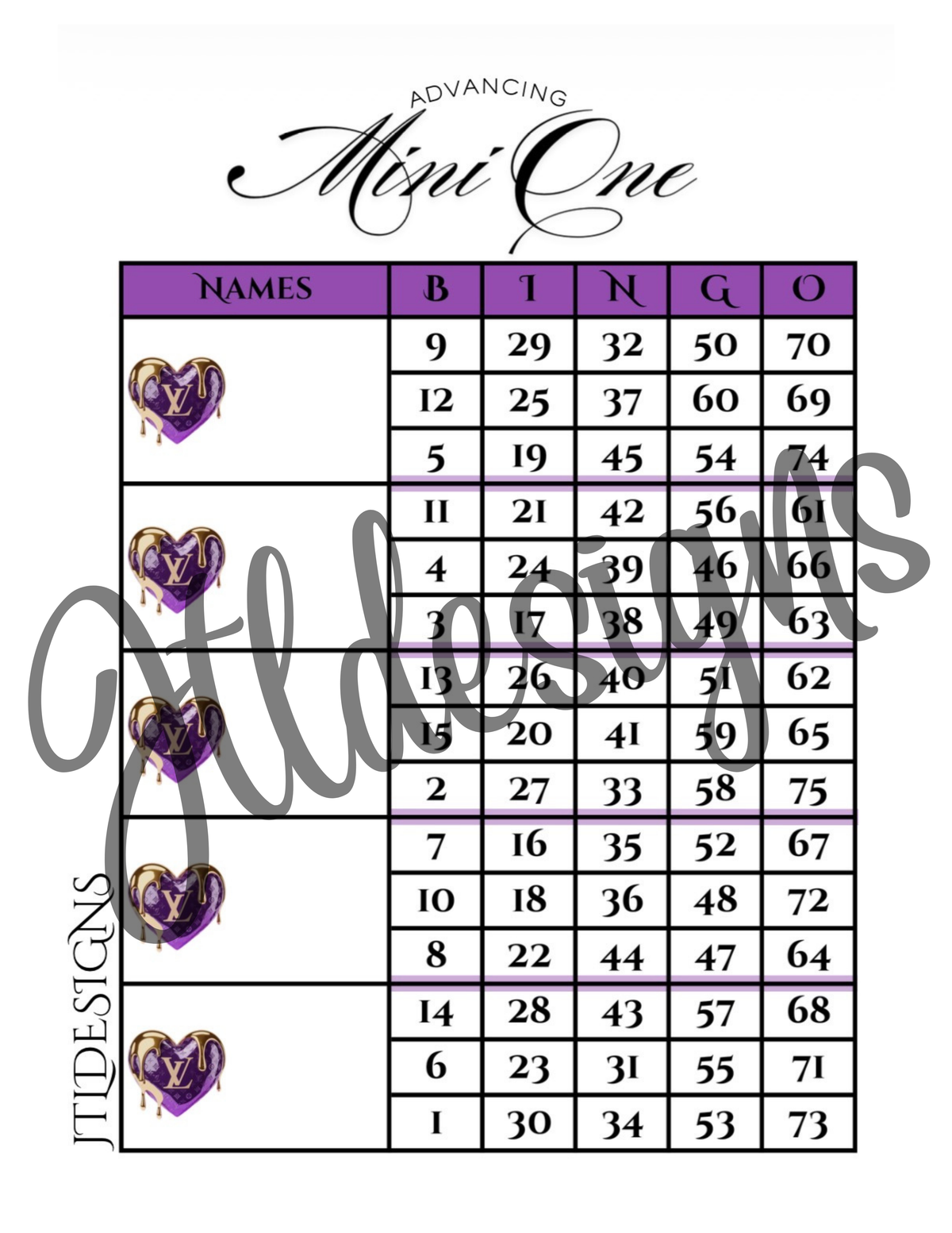 Purple Mini LV Dripping Hearts Advancing Minis