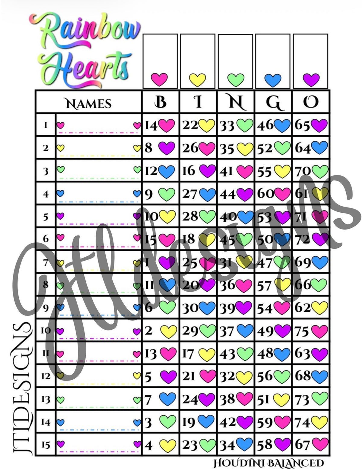 50 Bright rainbow Hearts