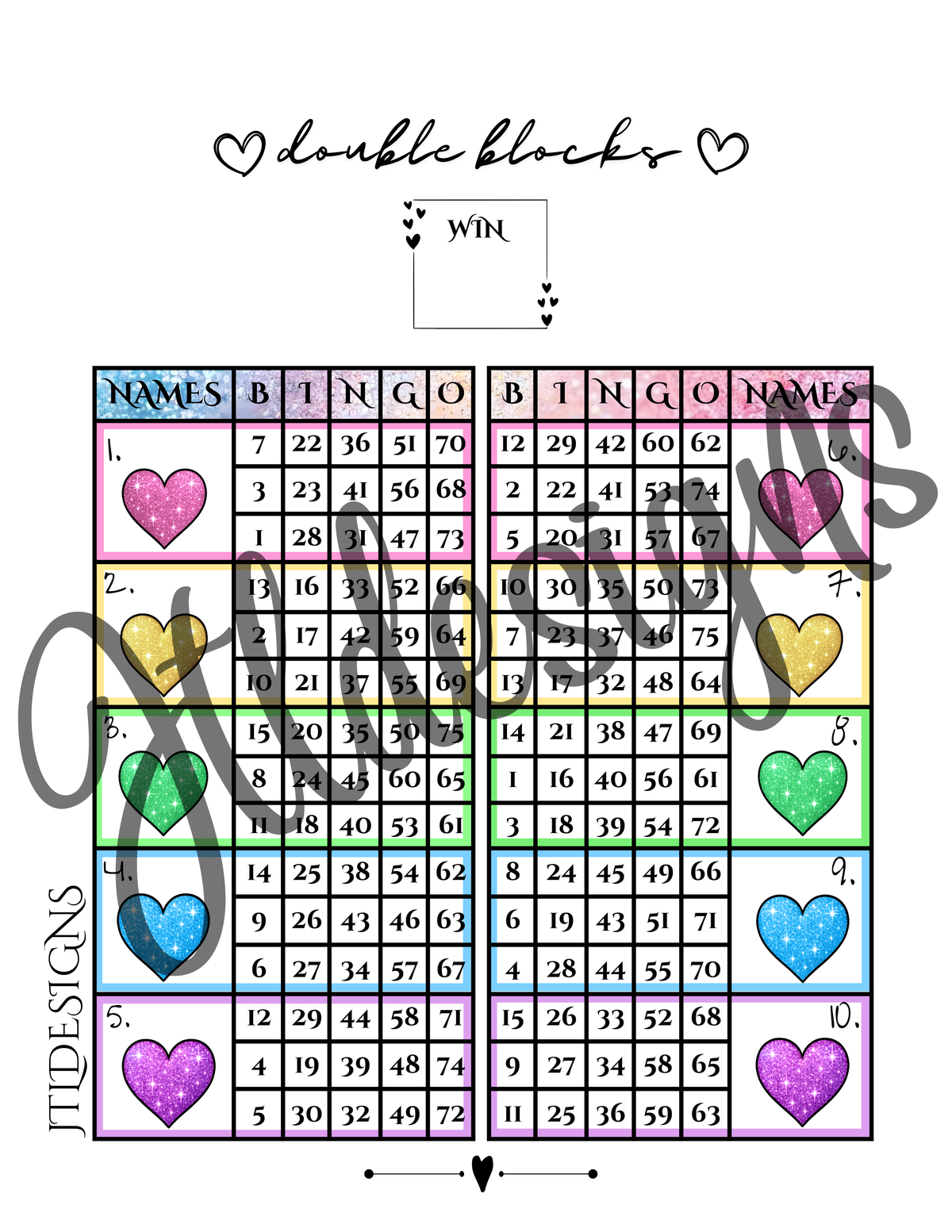 Rainbow Glitter Hearts Double Blocks
