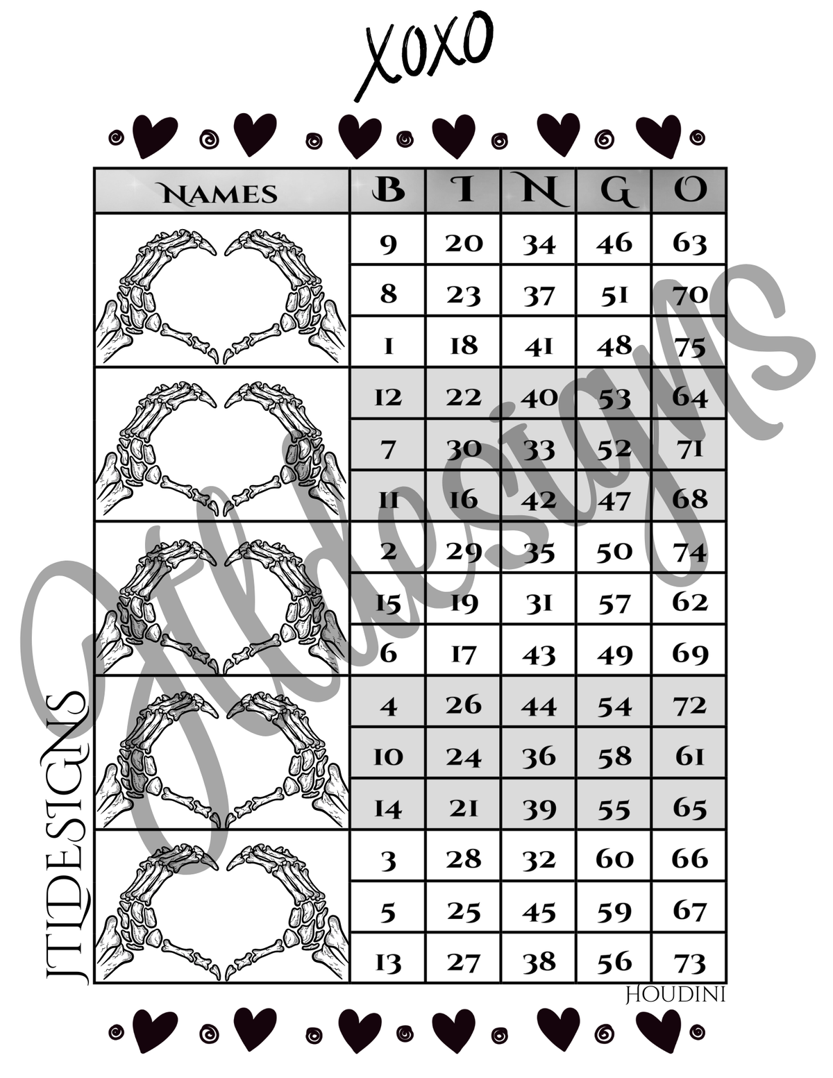 Heart hands Skeleton monochrome blocks